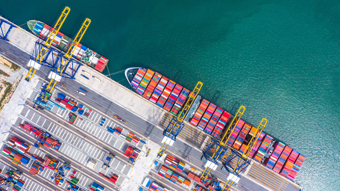 Cargo ship unloading at the dock