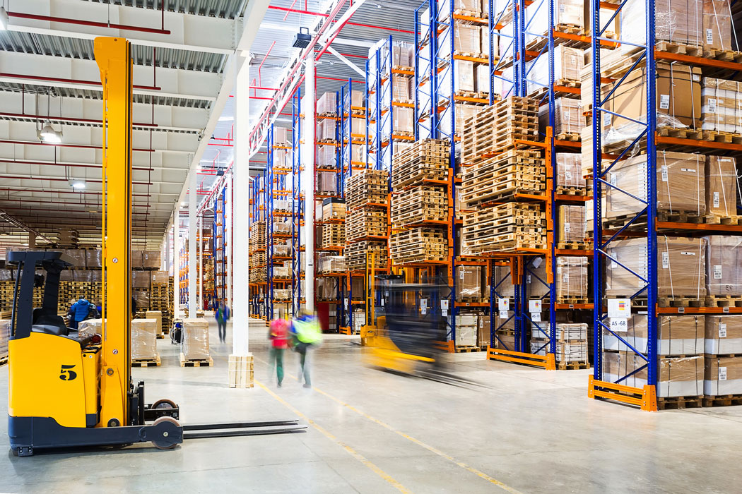 Large bonded warehouse during the workday
