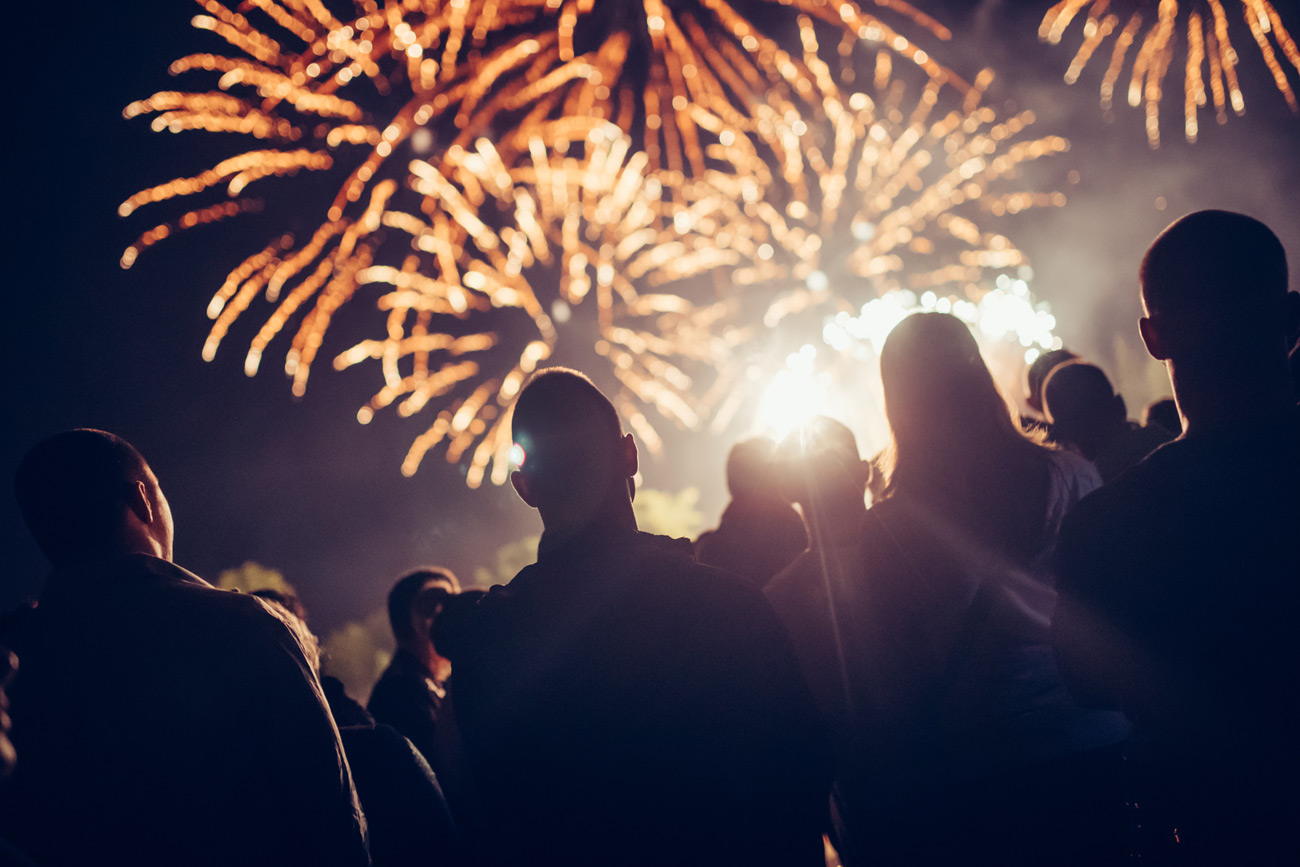 Crowd watching fireworks display in Michigan