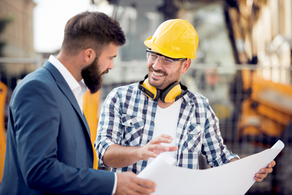 Bonded contractor with a retention bond talking with a client